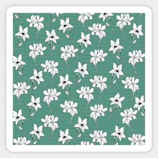 White Flowers with Green Background Sticker